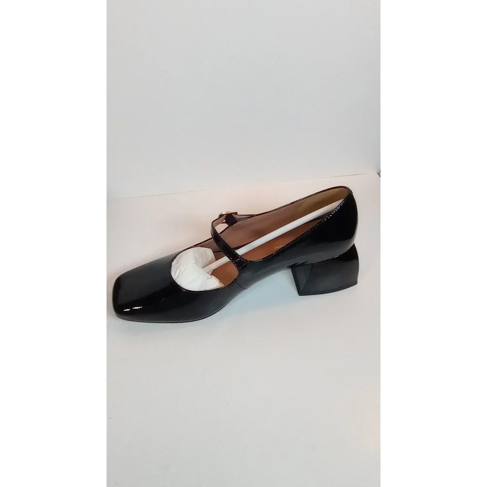 Linea Paolo Monroe Black Patent Leather Mary Jane Block Heel Square Toe 7 M